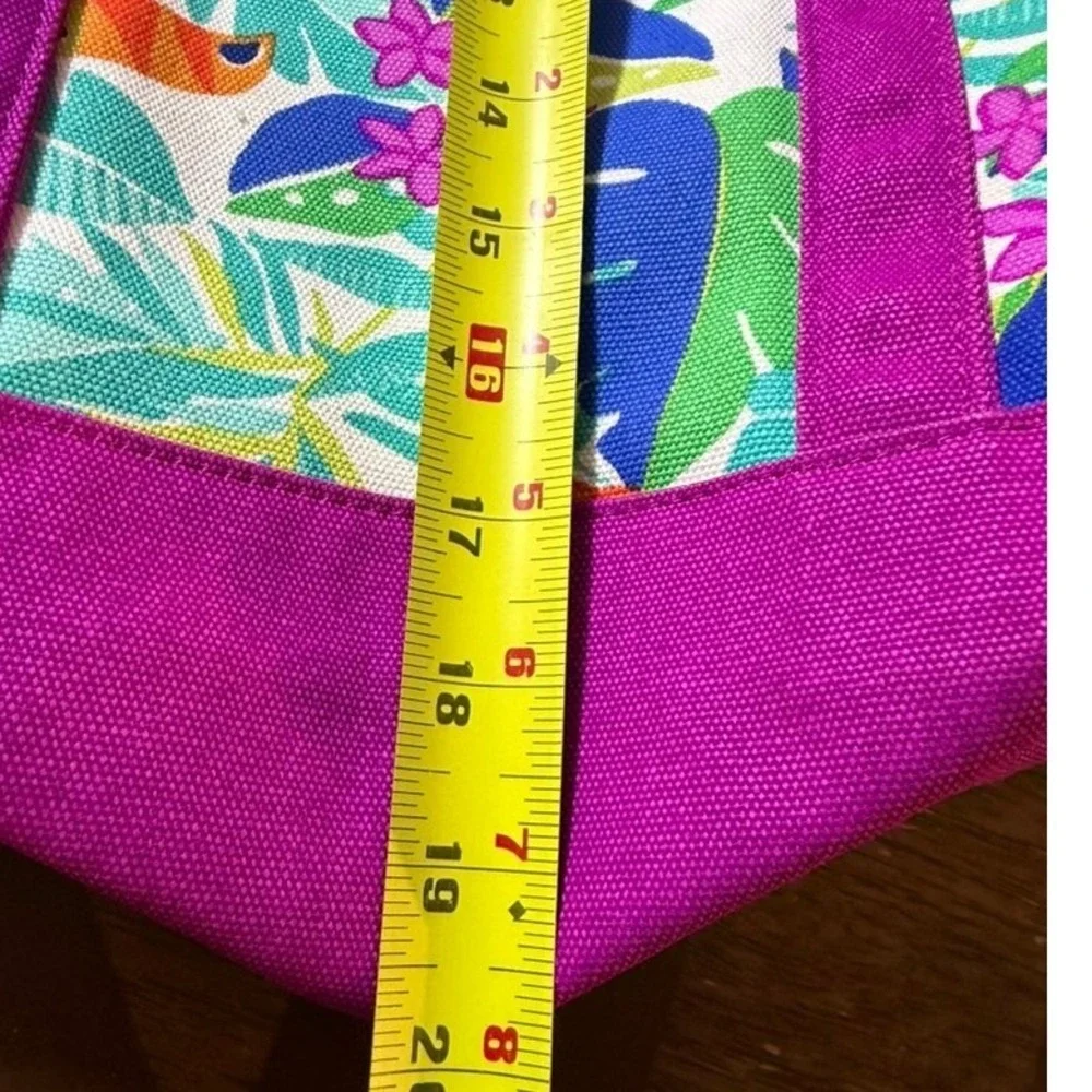 Lands End Kids Tropical Toucan Floral Canvas Zipper Tote Bag Purple 482576